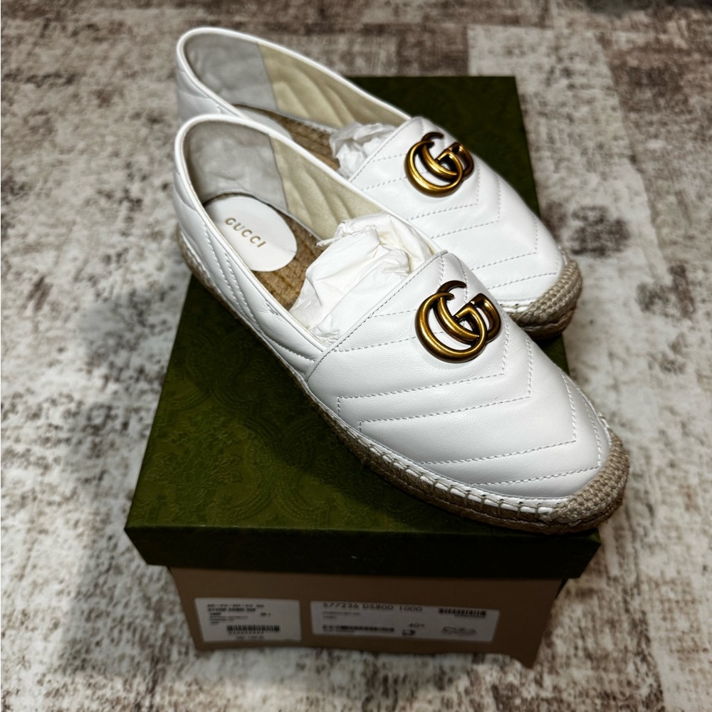 Gucci White Quilted Espadrilles with GG Logo